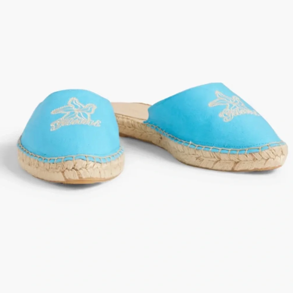GANNI Embroidered Canvas Espadrille Slippers Turquoise Women’s Size 9 EU 39 NIB